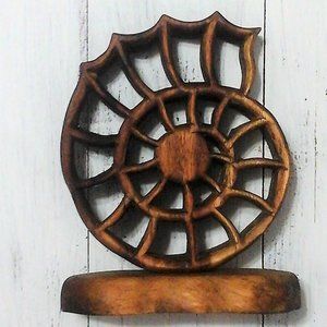 Vintage Hand Carved Wooden Seashell Sculpture